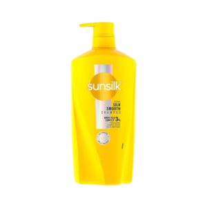 Sunsilk Silky Smooth Shampoo kuning dengan kemasan botol pompa