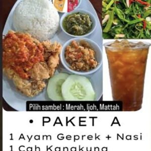 1 Ayam Geprek + Nasi 1 Cah Kangkung 1 Es Teh / Teh Panas