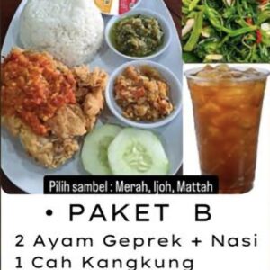 2 Ayam Geprek + Nasi 1 Cah Kangkung 2 Es Teh