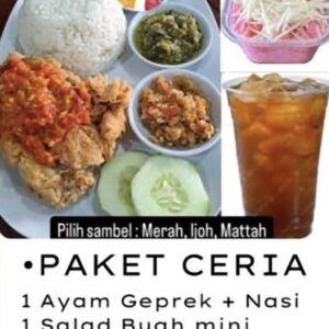 1 Ayam Geprek + Nasi 1 Salad Buah mini 1 Es Teh